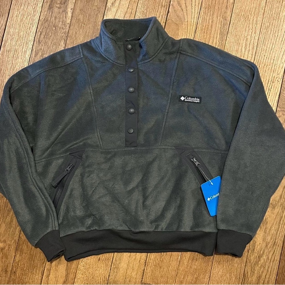 Columbia Women’s Dark Gray Wintertrainer Pullover Fleece Shirt Jacket Cropped